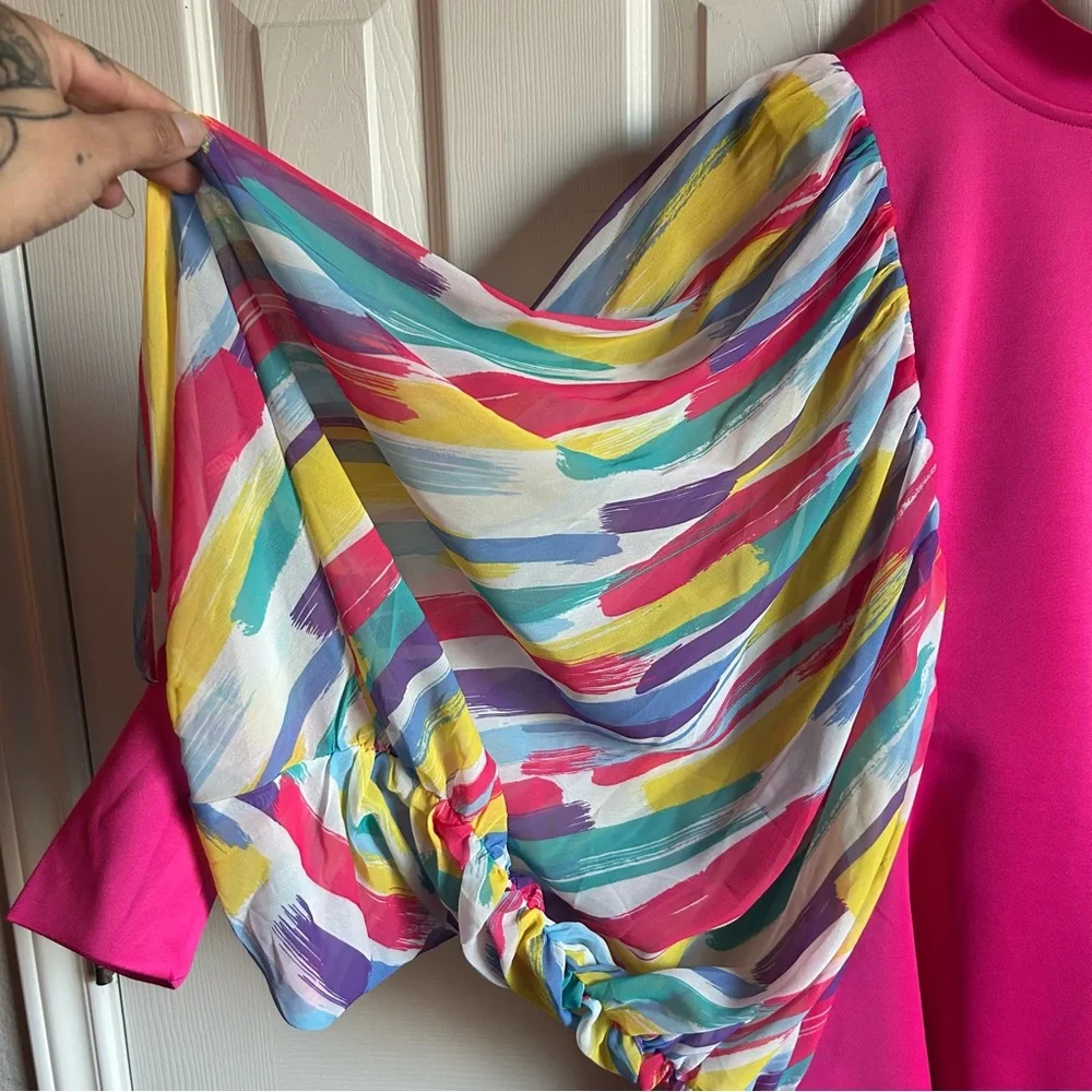 long sleeve pink blouse w/ sheer exaggerated puffy ballon sleeves - Picture 3 of 5